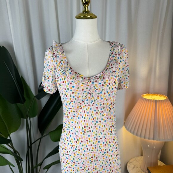 Vintage Y2K 100% Silk Polka Dot Midi Bias-Cut Princess Seam Dress size 10 - Picture 9 of 10